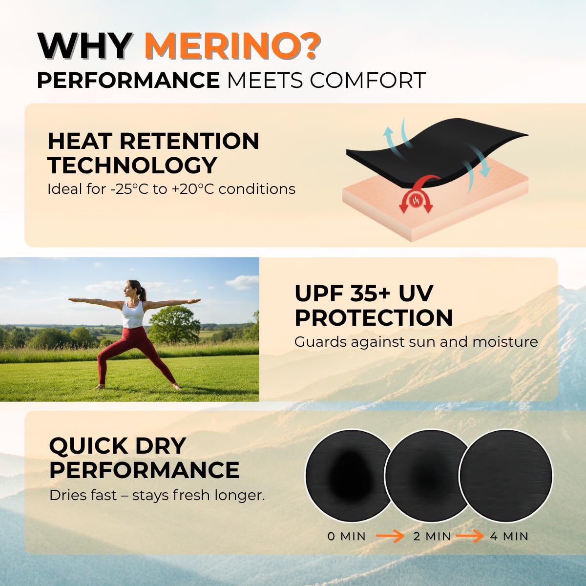menique Leggings termici da donna in 100% merino, 250 g/m², spessi e caldi, a vita alta, controllo della pancia, termici invernali da donna per allenamento, escursionismo, yoga e uso quotidiano