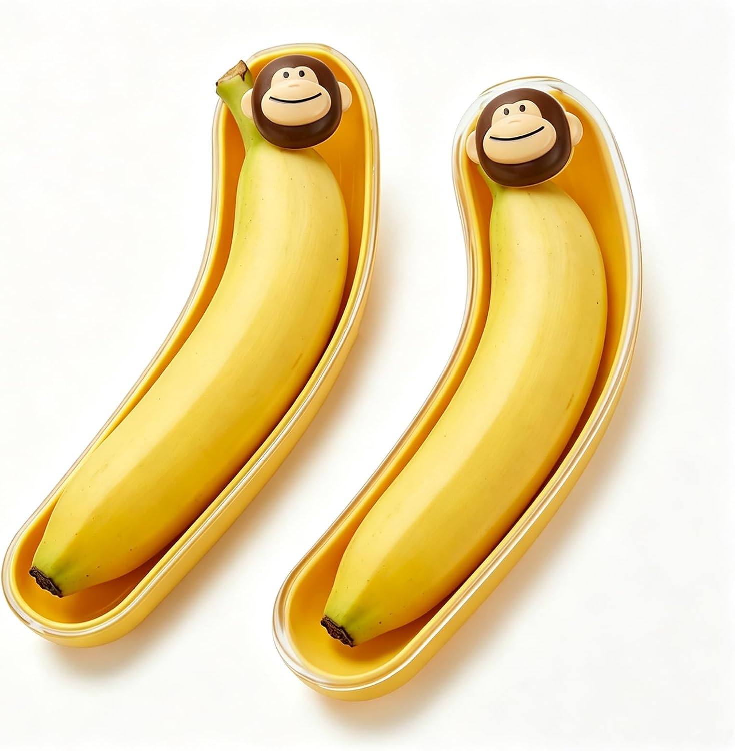 2 Pack Banana Keeper Holder, BPA-Free Fruit Protector Storage Container, Reusable Cute Monkey Design Banana Carrier, Portable Fruit Case for Outdoor Travel, School Lunch & Camping