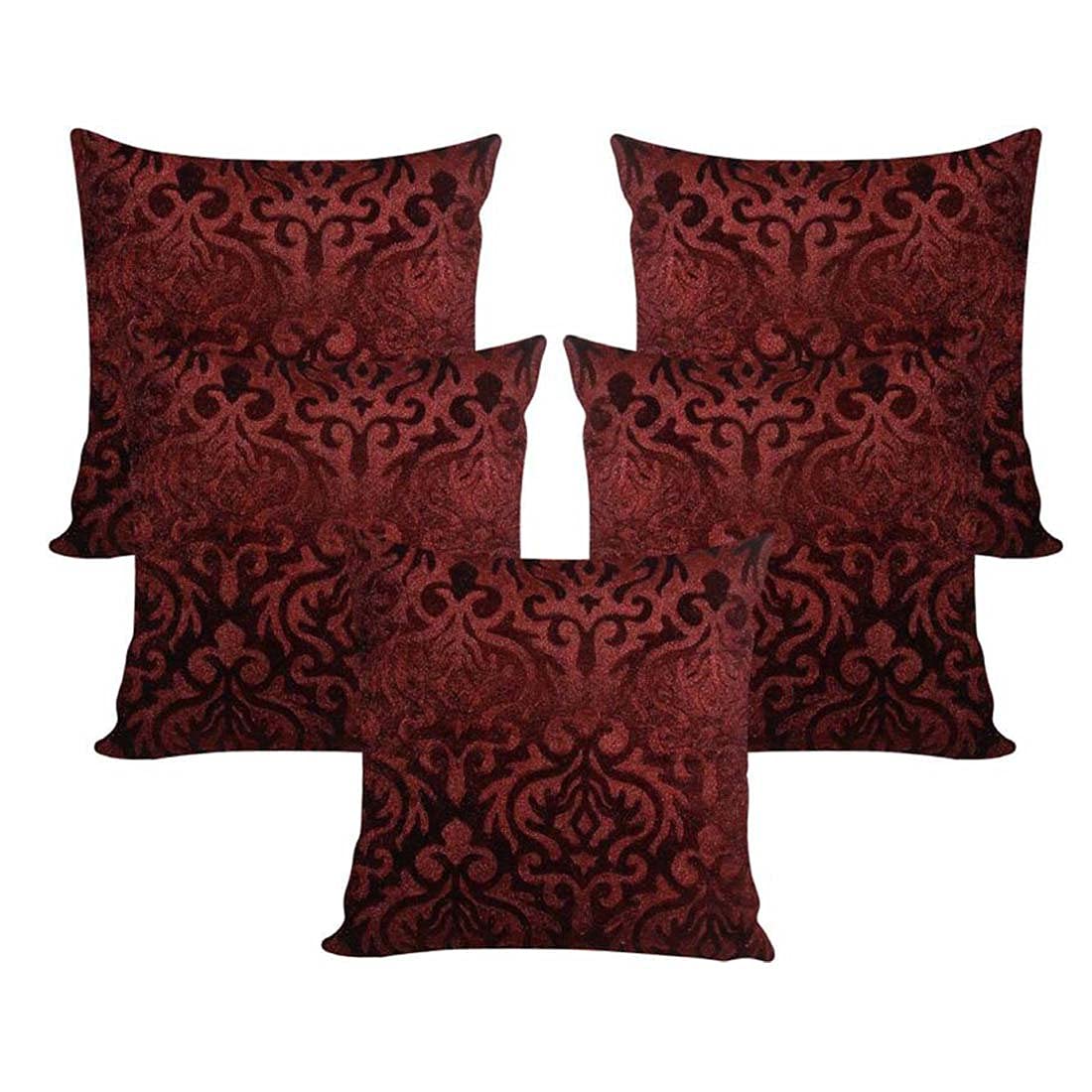 MSenterprises Cushion Cover Velvet Brown for Sofa Bedroom Kids Room 18 x 18 Inches Throw Pillow Soft Cover Set of 5 Embossed Decorative Filler Cover (Chocolate Brown)-image-17