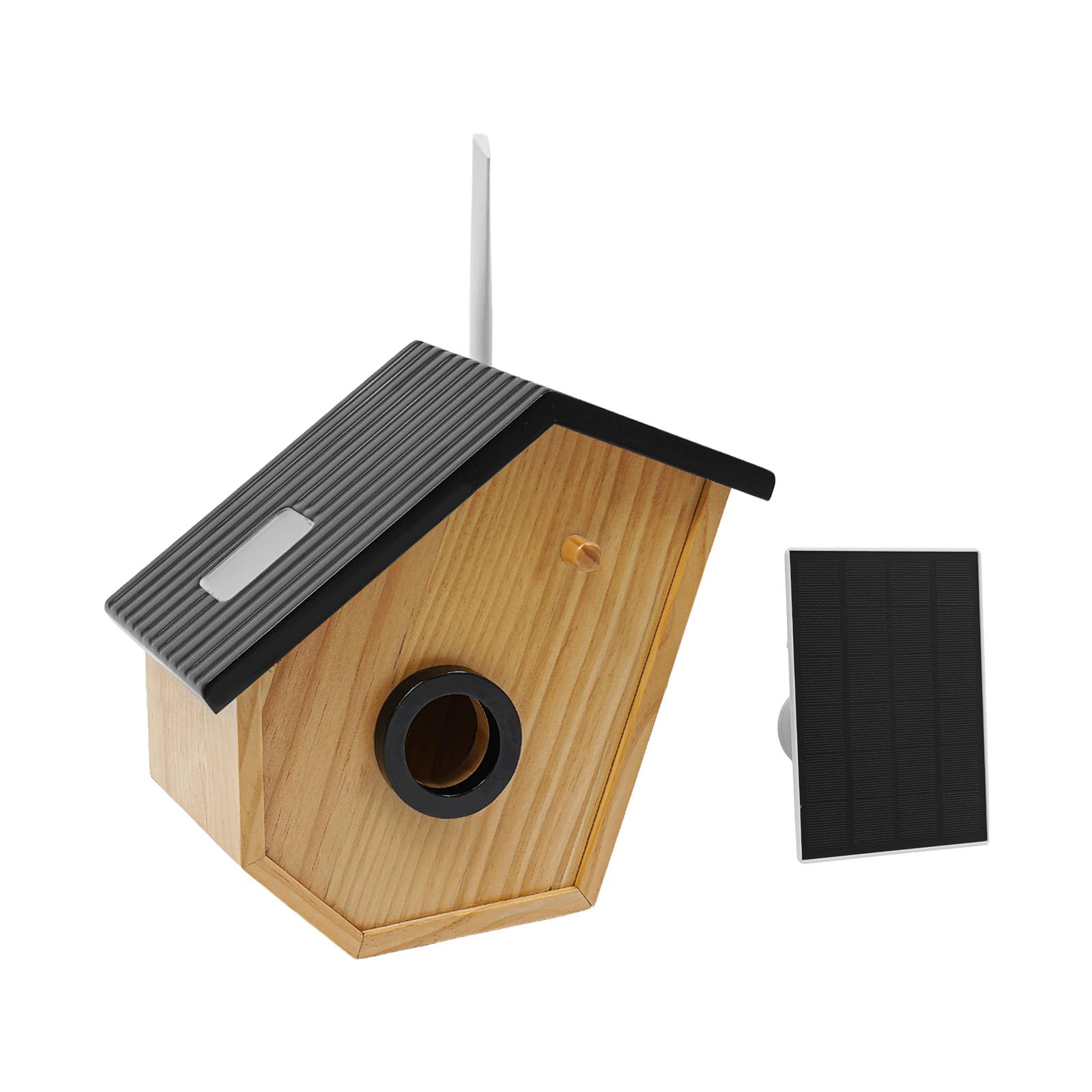 Casa de pájaros inteligente de madera, A/B/C con energía solar, nido para pájaros con detección de IA, casa de pájaros inteligente con cámara ángulo de cámara dinámico de 45° para pájaros de jardín