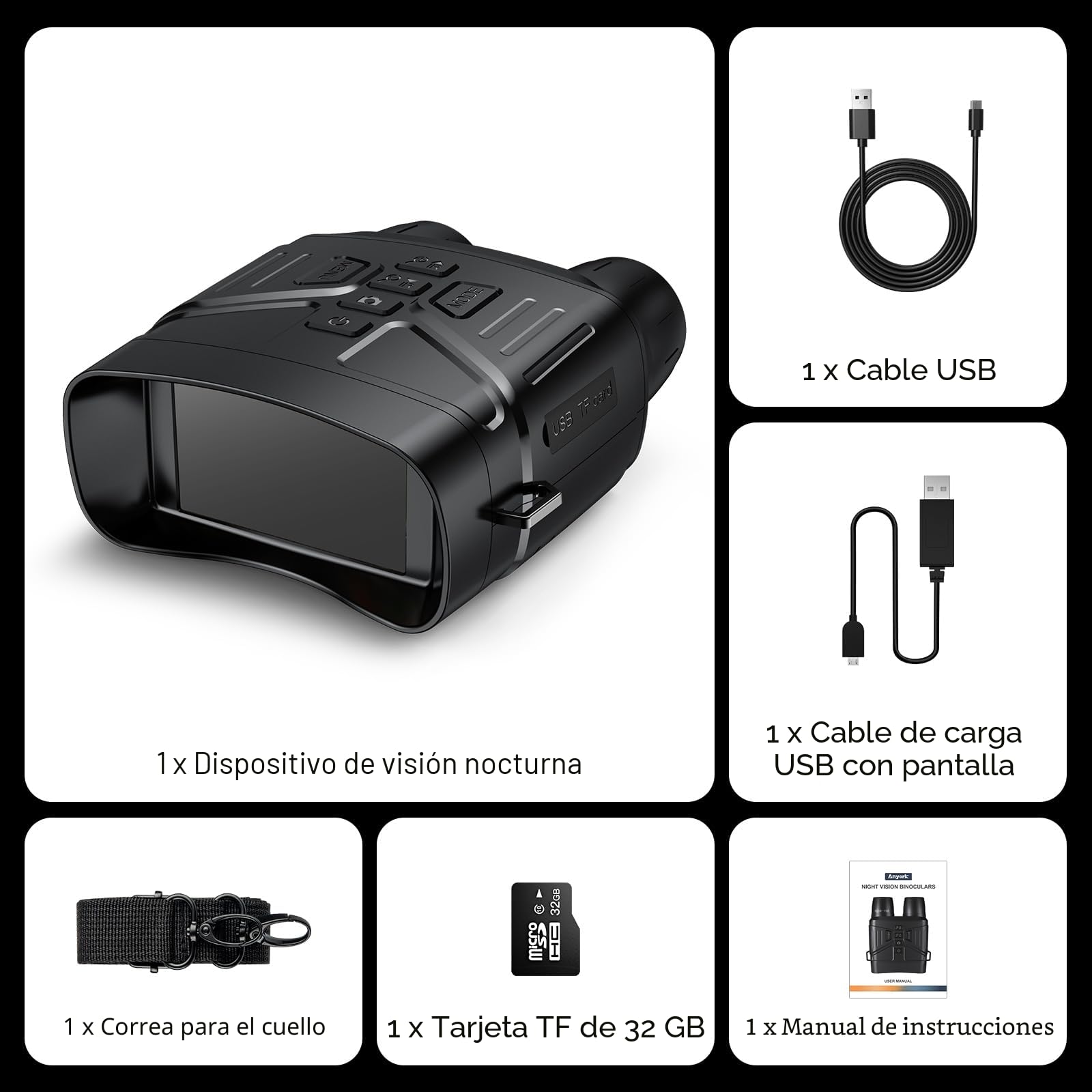 Prismáticos Visión Nocturna 4K 36MP, Relassy HD Binoculares de Infrarrojos Digital Vision Nocturna Rango de 400m con LCD TFT de 3.0", Recargable y Zoom Digital 5X Adecuado Para la Caza, con Micro-32GB