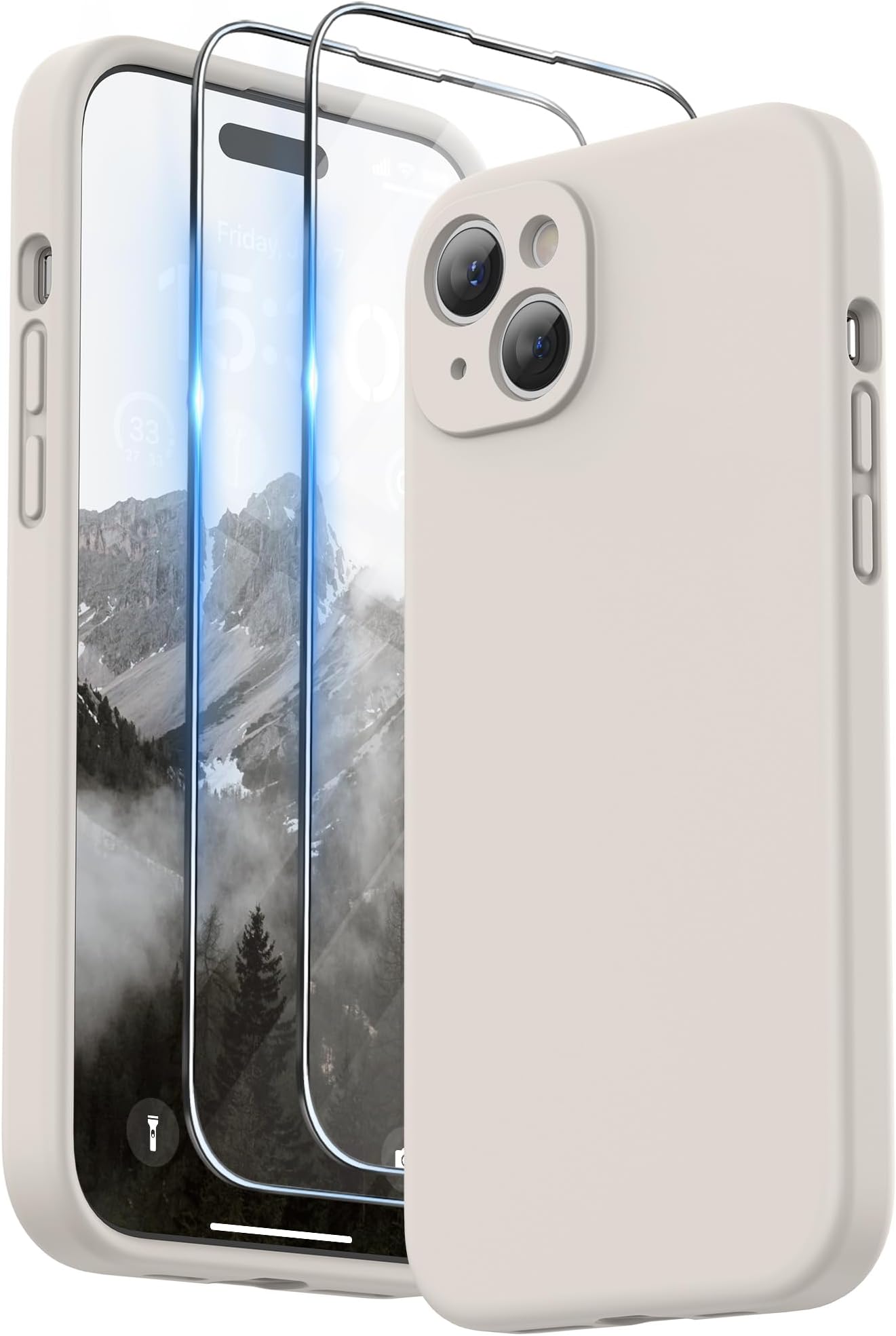 – Design for iPhone 15 Plus Case, Liquid Silicone Protection for Each Lens [2 x Screen Protectors & 1 x Lanyard] Shockproof Cover for iPhone 15 Plus 6.7 inch 2023, Stone