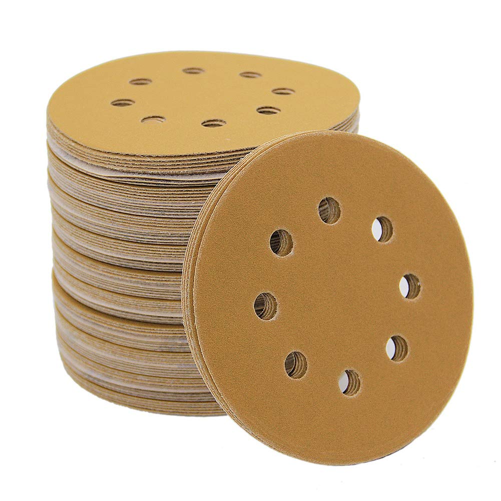 Mestool 5-Inch 8-Hole Hook and Loop Sanding Discs, Orbital Sander Sandpaper Discs, 100 Pieces Round Sandpaper Set, 220 Grit