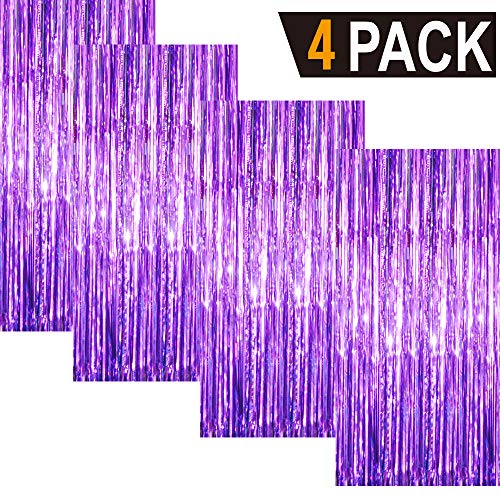 Image of GOER 3.2 ft x 9.8 ft Metallic Tinsel Foil Fringe Curtains for Party Photo Backdrop Decor (4 Packs,Purple)