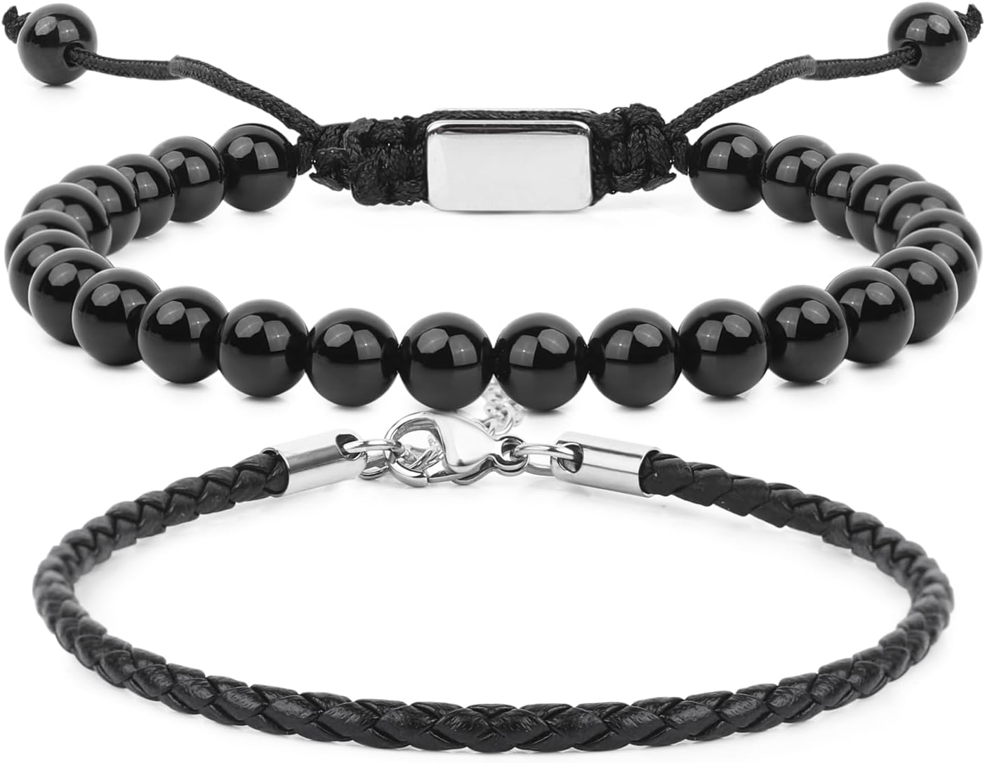 6mm(Obsidian) & Leather Bracelet