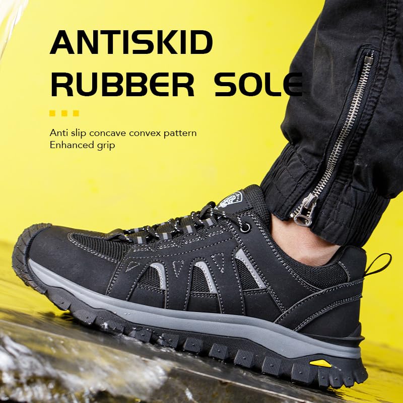 Image of Steel Toe Work Shoes for Men - Non Slip Safety Shoes, Comfortable Wide Toe, Lightweight & Durable Work Sneakers