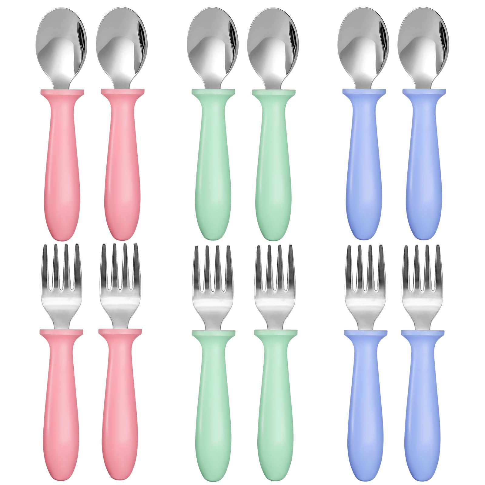 12-Piece Toddler Fork and Spoon Set, 18/8 Stainless Steel, Dishwasher Safe