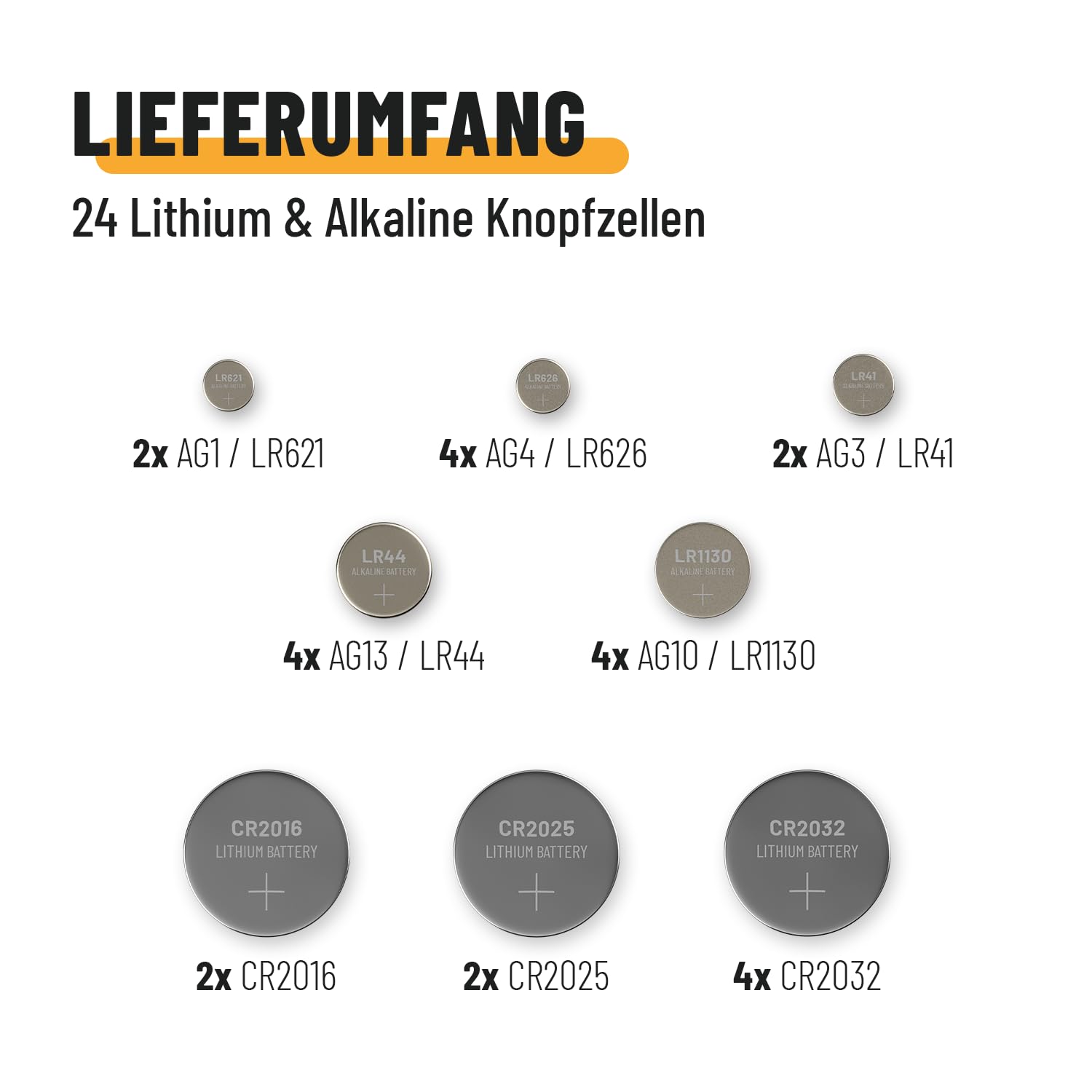 ABSINA Zestaw 240 baterii guzikowych alkalicznych i litowych - 20x AG1 LR621, AG3 LR41, CR2016, CR2025 / 40x AG4 LR66, AG10 LR1130, AG13 LR44, CR2032-1,5V i 3V baterie guzikowe zabezpieczone przed