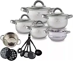 Conjunto De Panelas Aço Cirúrgico 19 Peças com Fundo Triplo Resistente Jogo de Panelas