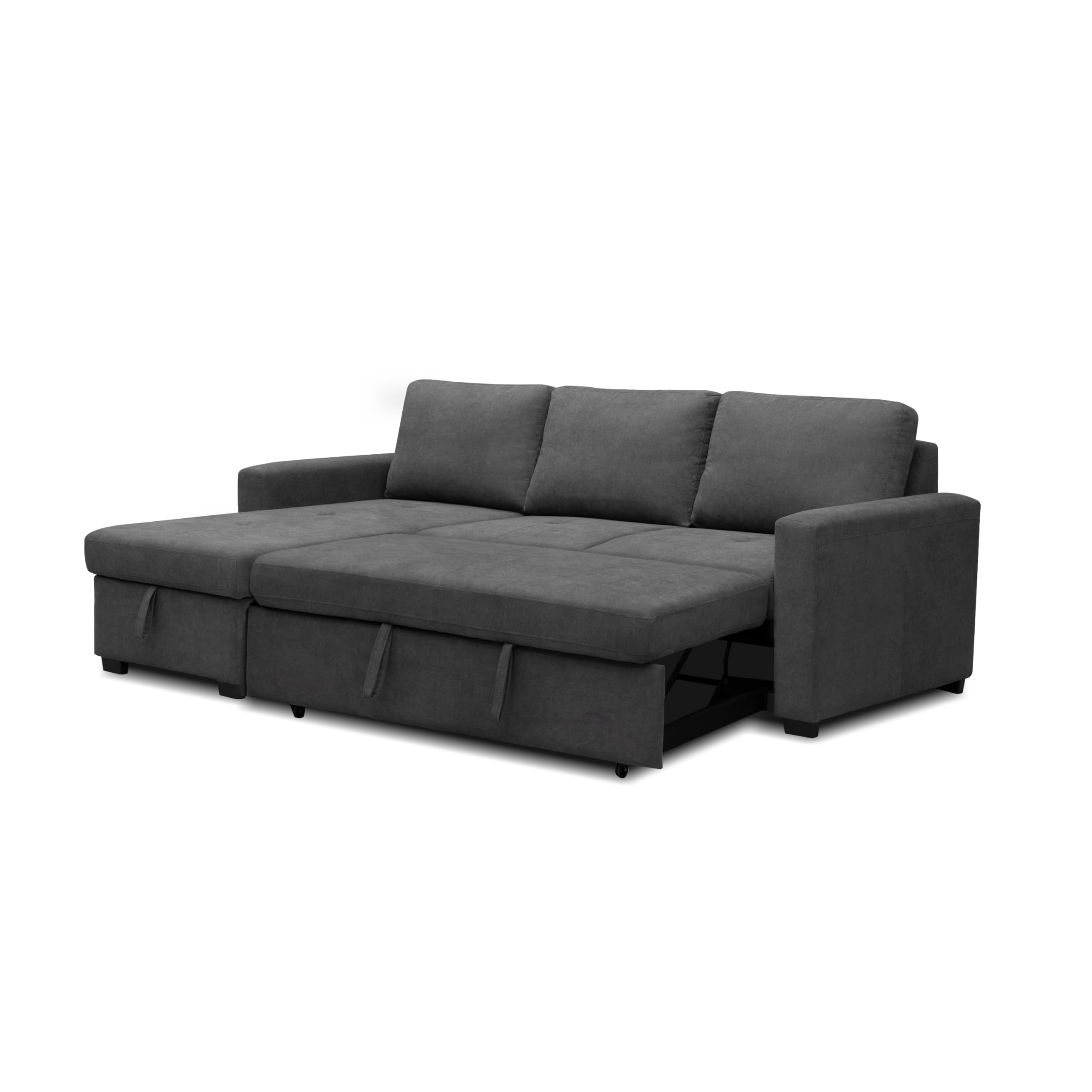 duehome | Sofá Cama 3 Plazas Reversible y con Almacenaje, Sofa con Chaiselong, Modelo Saira, Acabado en Tejido Gris, Medidas: 229 cm (Largo) x 93 cm (Alto) x 93-153 cm (Fondo)