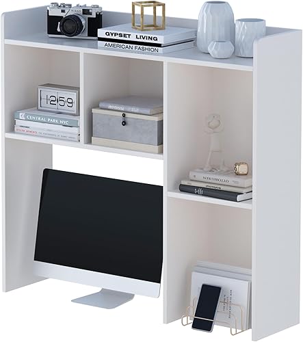 Estantería de escritorio de madera, estante de almacenamiento de escritorio independiente con borde superior para escritorio de computadora,