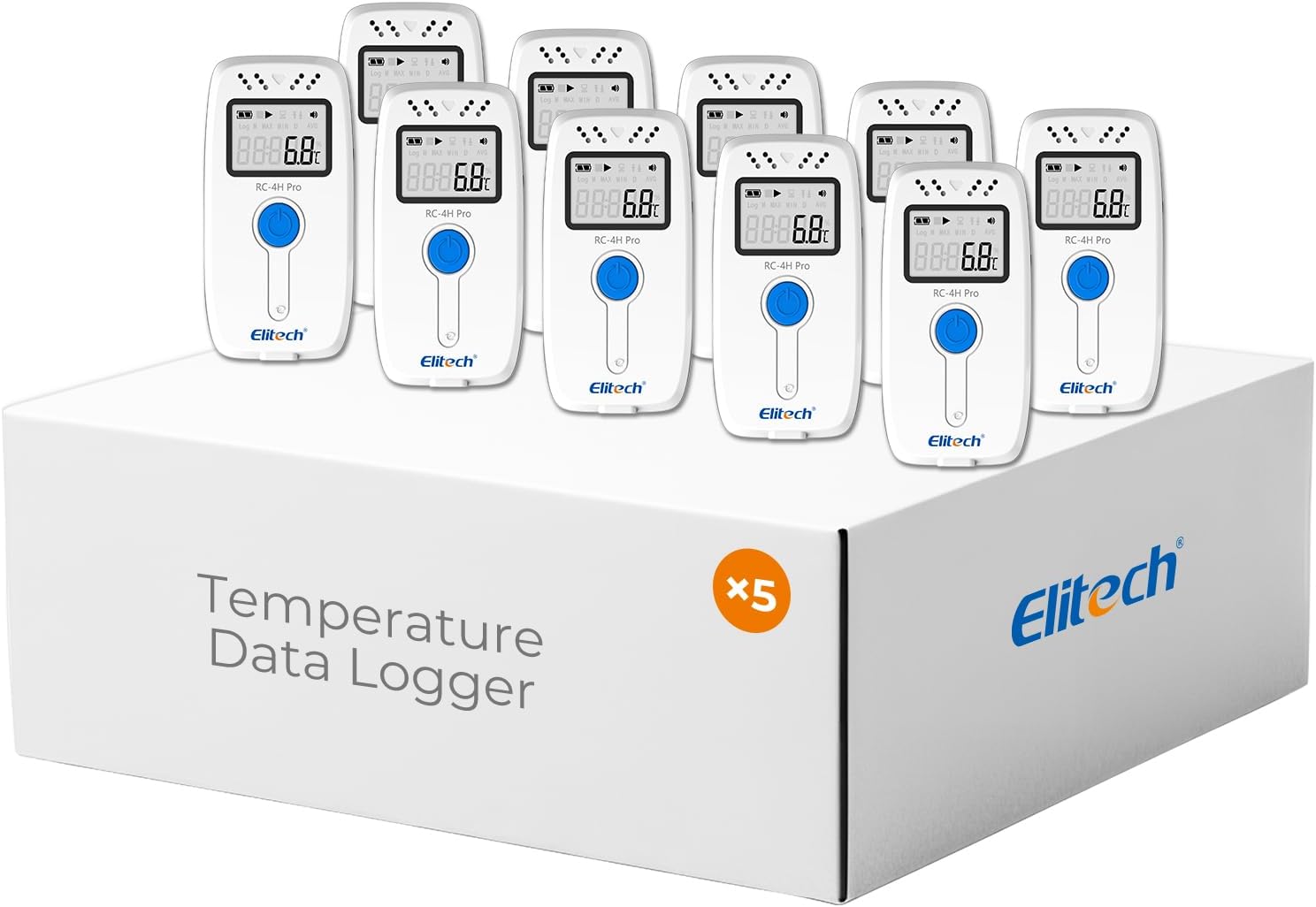 Elitech Digital Temperature Humidity Data Logger Medical Refrigerator Thermometer Vaccine Fridge Temperature Monitor, RC-4HC, 10 Pack
