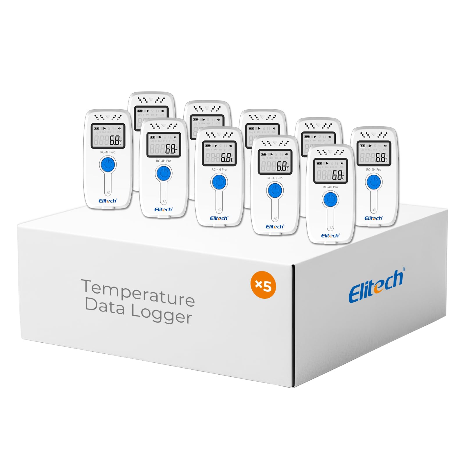 Elitech Digital Temperature Humidity Data Logger Medical Refrigerator Thermometer Vaccine Fridge Temperature Monitor, RC-4HC, 10 Pack