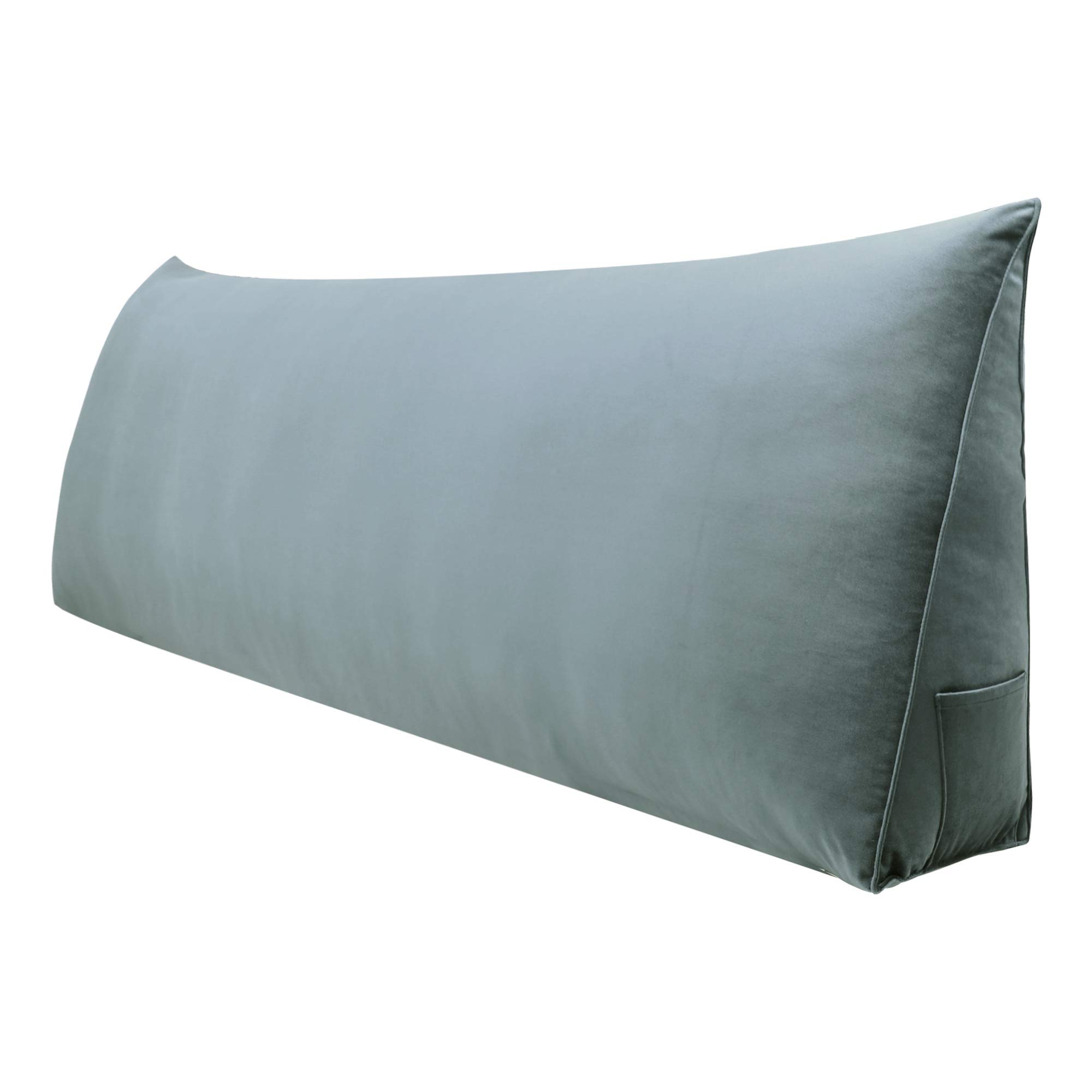 WOWMAX Large Bolster Triangular Positioning Support Reading Backrest Wedge Pillow for Headboard for Day Bed Bunk Bed with Removable Cover Velvet No Button Grey California King