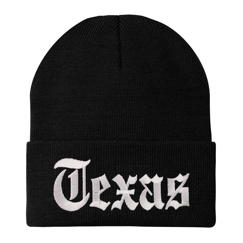Trendy Apparel Shop Texas State Old English Embroidered Long Cuff Beanie - Black