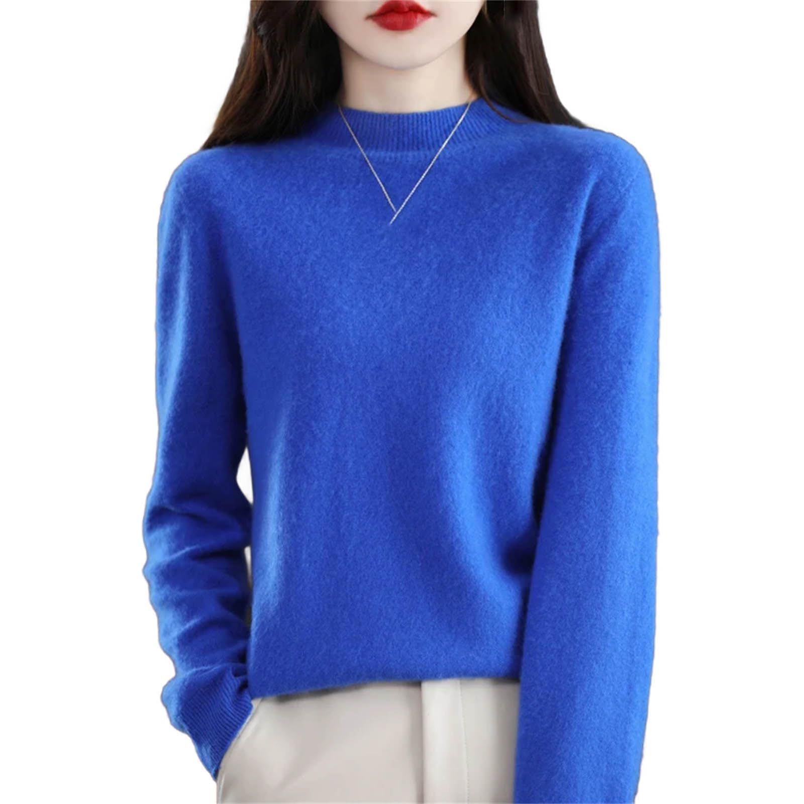 Cashmere Sweaters for Women,Fall Winter Warm Cashmere Long Sleeve Crew Knit Pullover Jumper Tops Wool Sweater for Womens (Blue,S)