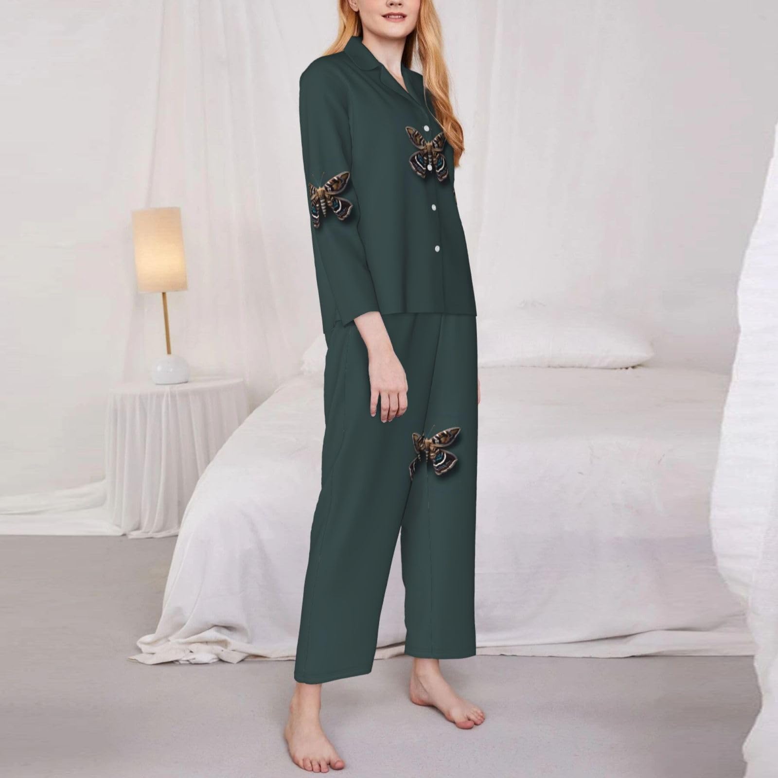 Bella stampa falena donna manica lunga pigiama set lounge pigiameria accogliente abbigliamento da notte loungewear quotidiano