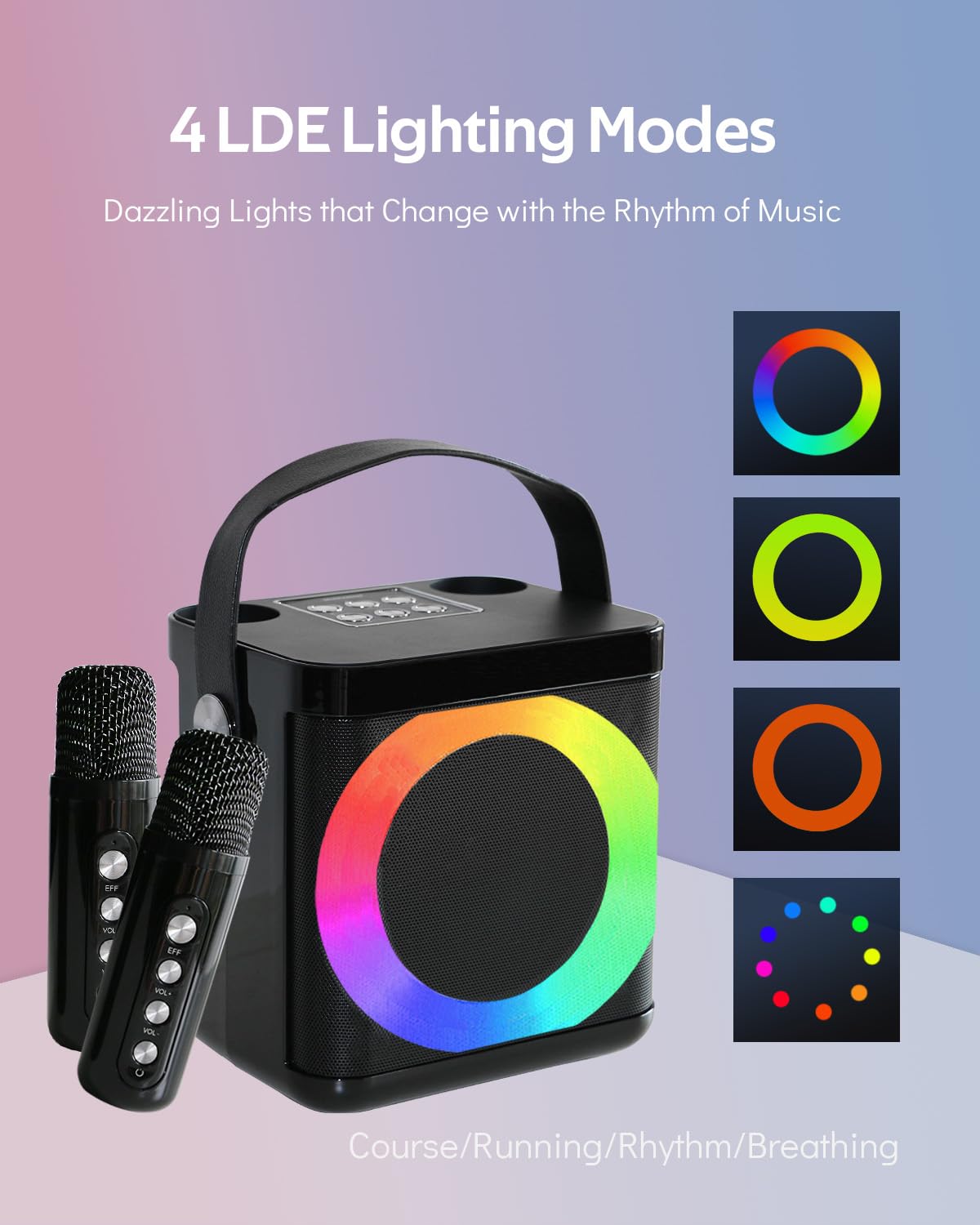 Macchina per karaoke, impianto karaoke con 2 microfoni, scatola per karaoke, con microfono, set per karaoke con LED per bambini e adulti, perfetto per feste, compleanni e riunioni di famiglia