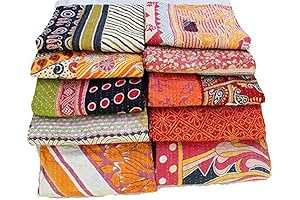 Intricately Crafted Kantha Quilt: A Tapestry of Indian Saree Fabric