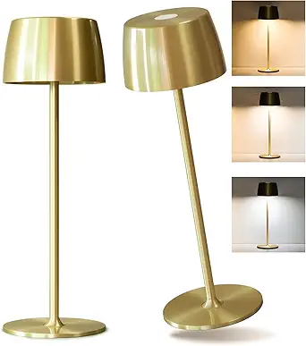 Rechargeable Cordless Table Lamp - 5000mAh Battery IP54 USB-C LED Touch Dimming for Dining/Patio/Camping/Bedside Portable Indoor Outdoor Lighting (2 Pack Gold)
