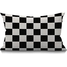 Smooffly Checkerboard Decorative Throw Pillow Cover Case Geometric Checkered Plaid Pattern Black and White Cotton Linen Pillow Cases Oblong Rectangle Cushion Covers for Couch Sofa Bed 12x20 Inch