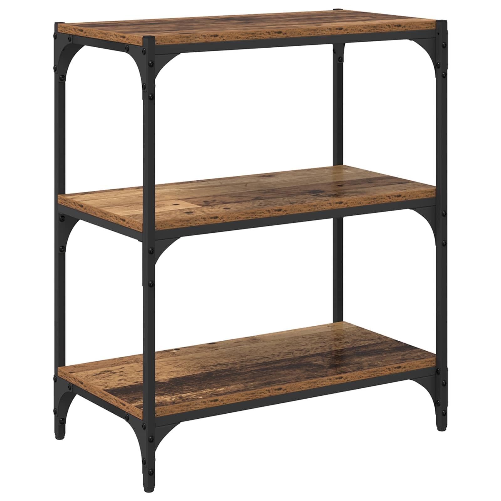 Libreria in legno anticato, 60 x 33 x 70,5 cm, con 3 ripiani, per soggiorno, ufficio e corridoio, robusto design industriale, molto spazio, divisorio da parete e stanza