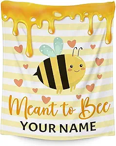 Personalized Bee Blanket Gifts, 40"x50" Cute Throw for Women Girls, Soft Cozy Warm Flannel Blanket for Sofa Bed