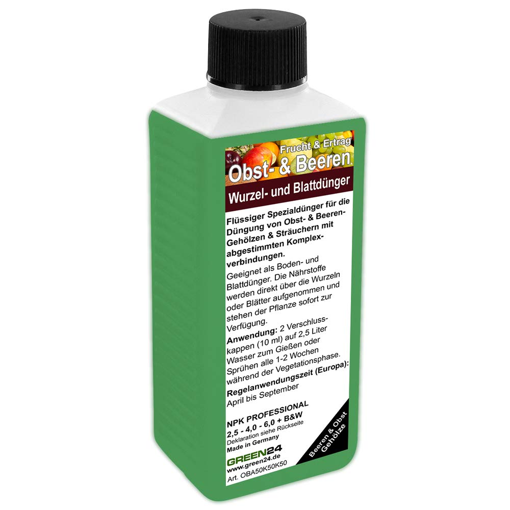 GREEN24 Obstbaum Dnger - Spezialdnger fr Obst & Beerenstrucher  Apfelbaum Birnenbaum Kirschbaum Pflaumenbaum Himbeeren Brombeeren  Johannisbeeren NPK 250ml Konzentrat : Amazon.de: Garten