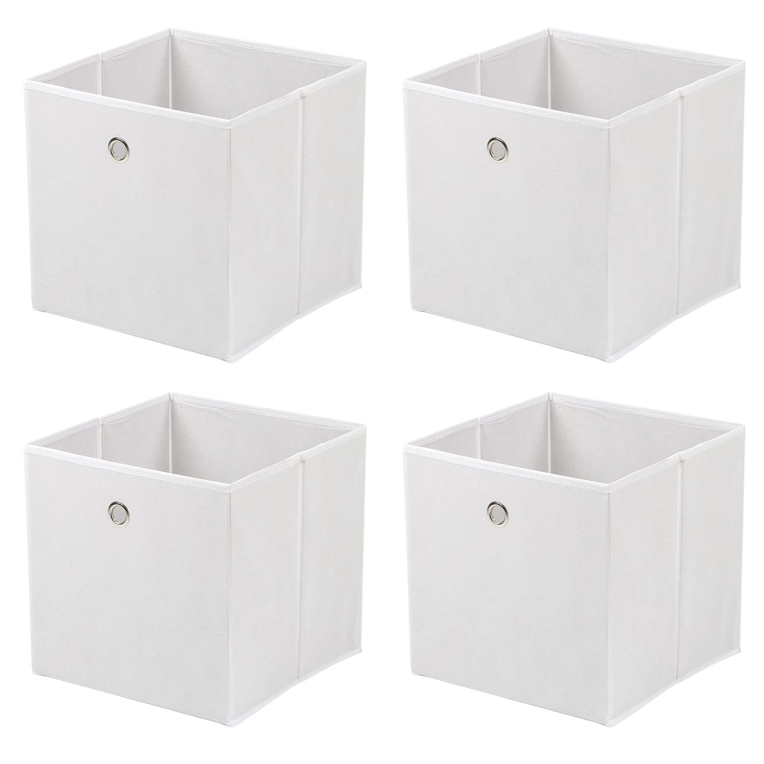 Taylor & Brown Set of 4 Large Foldable Square Storage Cubes, Fabric Organiser Canvas Cube Boxes Collapsible for Home, Bedroom, Nursery Office, Playroom Toys, 30x30x30cm (White)