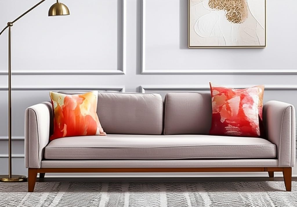 Hosley Submerge Square Orange Cushion, 22Inch Mordern Abstract Watercolor Painting Series Decorative Throw Pillow for Sofa, Couch, Bed, Home Decor