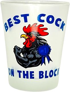 Best Rooster on the Block Funny Shot Glass - 1.5 oz Frosted Drinking Glasses for Parties, Bachelorette, Birthdays, and Game Nights Humorous Barware Gift for Friends, Unique Party Drinkware (Set of 2)