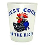 Best Rooster on the Block Funny Shot Glass - 1.5 oz Frosted Drinking Glasses for Parties, Bachelorette, Birthdays, and Game Nights Humorous Barware Gift for Friends, Unique Party Drinkware (Set of 2)