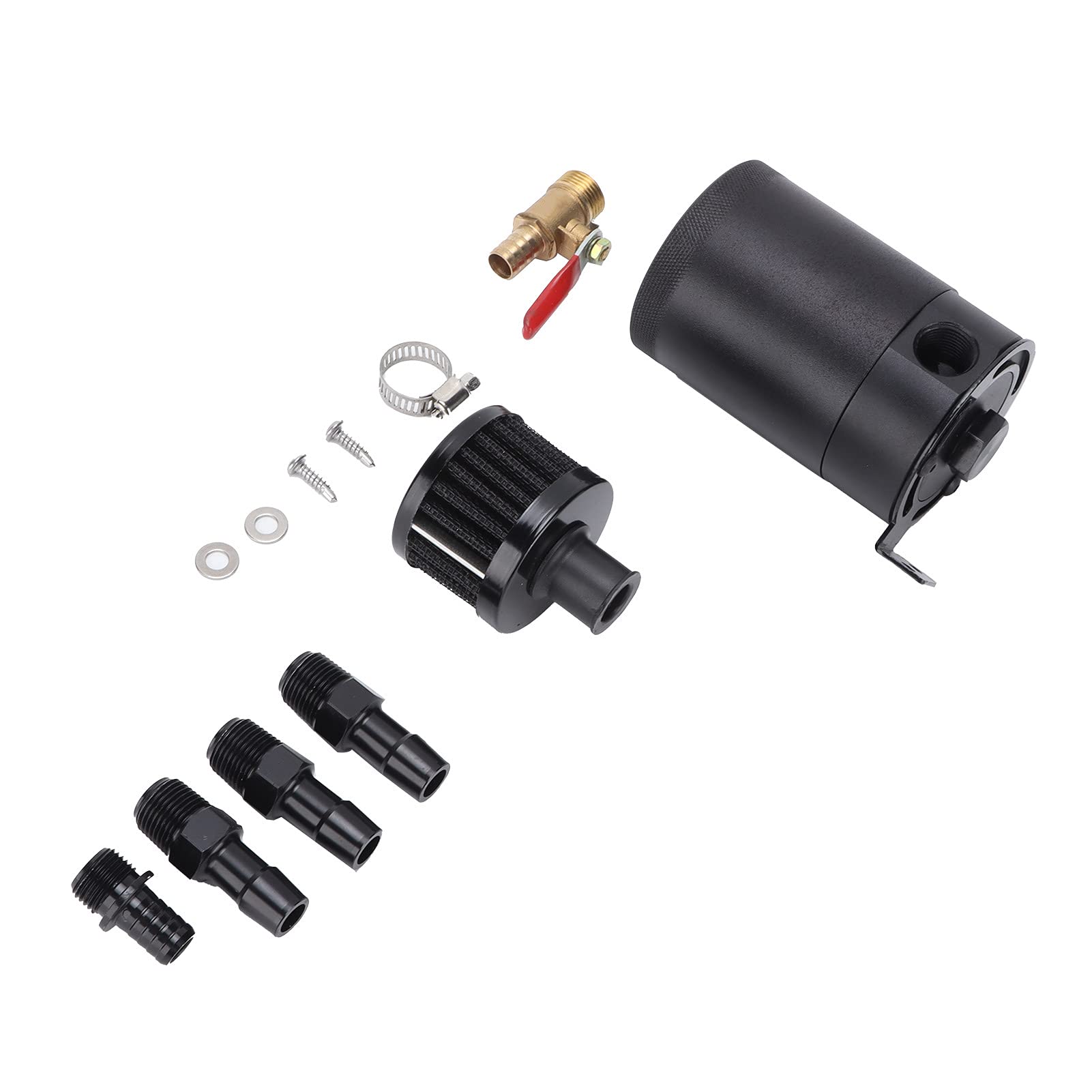 Raccolta Vapori Olio 3 Porte Oil Can Oil Catch Oil Separator in Lega di Alluminio Universale 10mm 15mm con Valvola e Filtro Aria per Sistema Recupero Vapori Auto