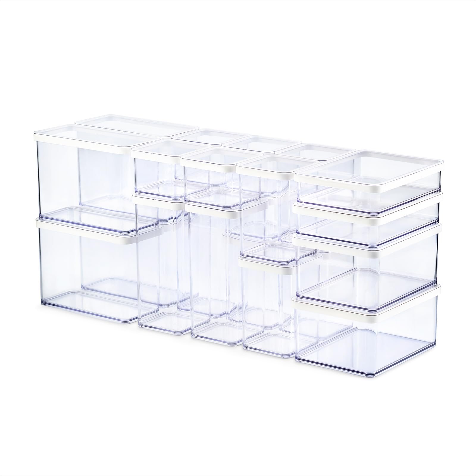 Rotho LOFT Vorratsdosen mit Deckel, 24-teiliges Set, luftdicht & stapelbar, aromadicht, spülmaschinenfest, 65×20×28,8 cm, Transparent/Weiß