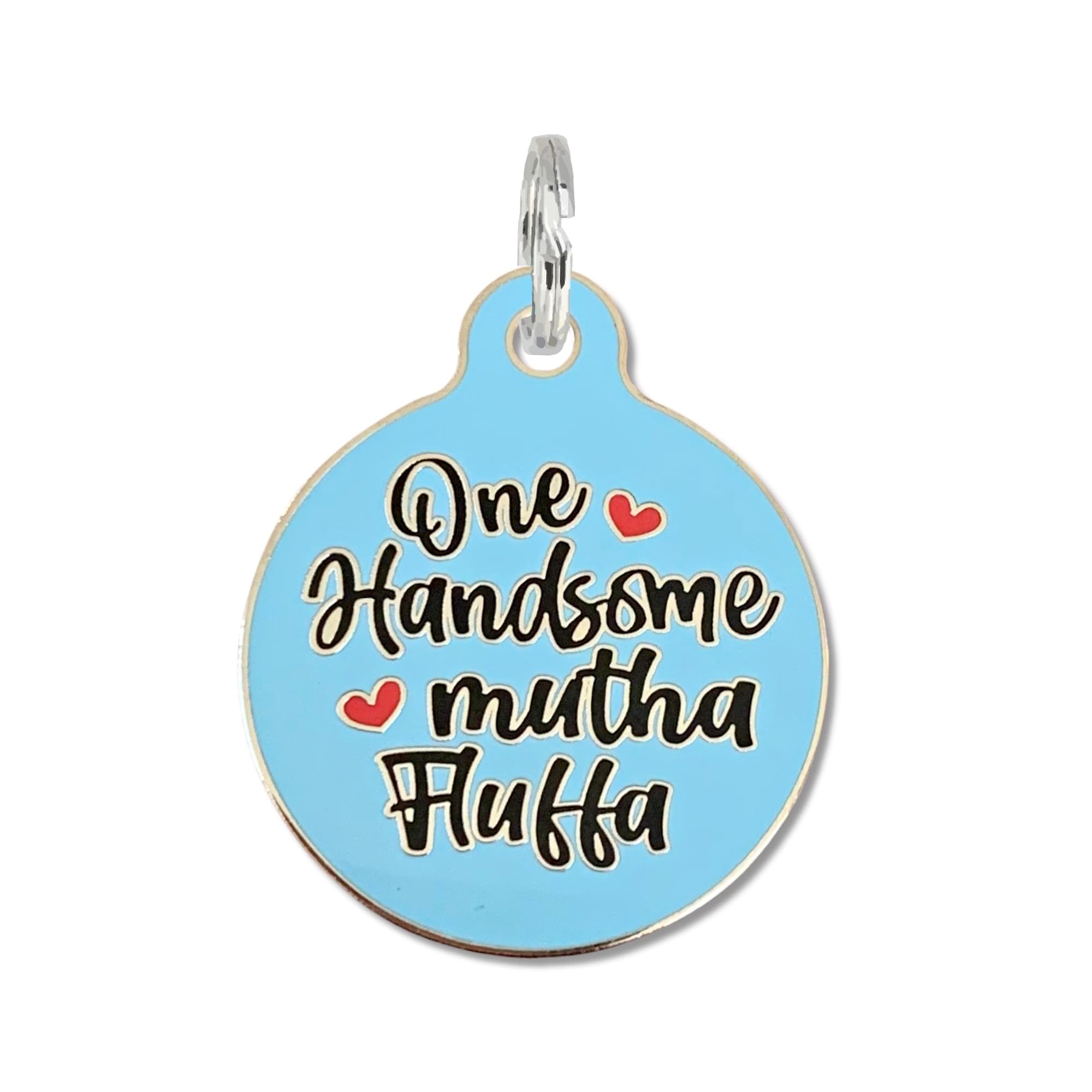 Bad Tags Pet ID Tag - Cute & Funny Dog Tags - Unique Dog Tags with QR Code Engraved on Backside and Personalized Online Pet Profile (One Handsome Mutha Fluffa)