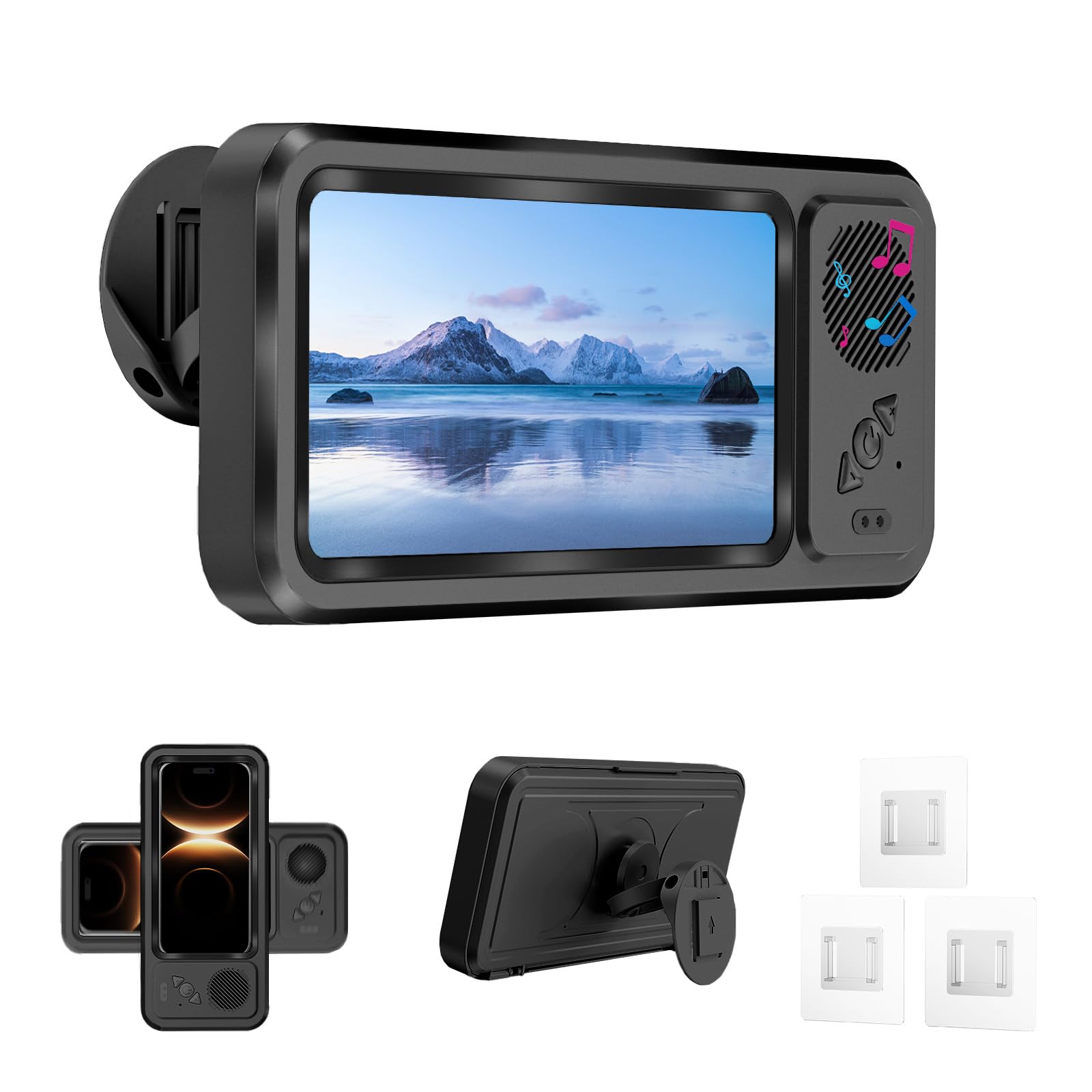 Dusch-Handyhalterung, wasserdicht, mit Lautsprecherloch, 360° drehbar, Dusch-Handyhülle, Anti-Beschlag-Handy-Ständer, Halterung für Badezimmer, Badewanne, Küche, Wandspiegel, für iPhone 17