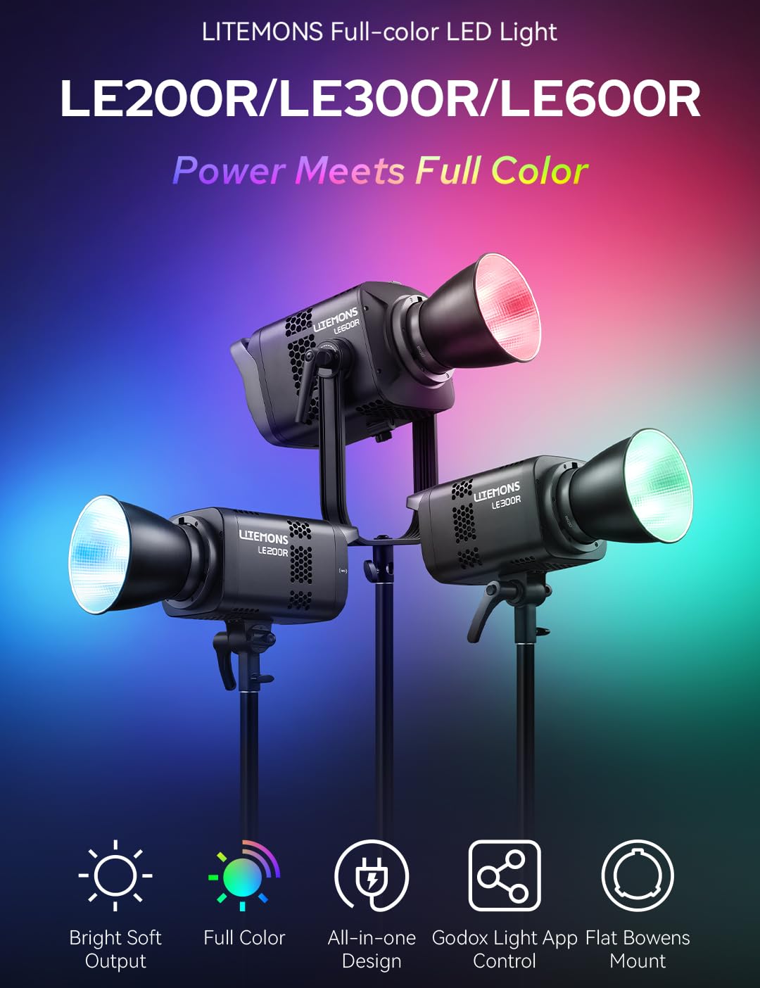 Godox Litemons LE300R RGB LED lampa wideo CCT 1800-10000 K mocowanie Bowens