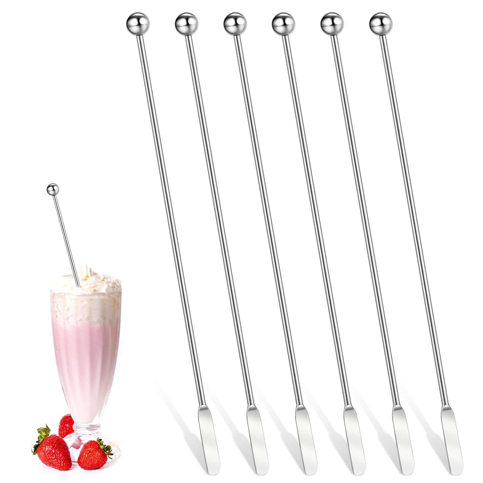 Excefore Juice Paddle Drink Stirrers, 6 Pcs 7.6 inch Stainless Steel Coffee Stirrers, Small Rectangular Paddles Reusable Beverage Swizzle Stick for Party Home Office