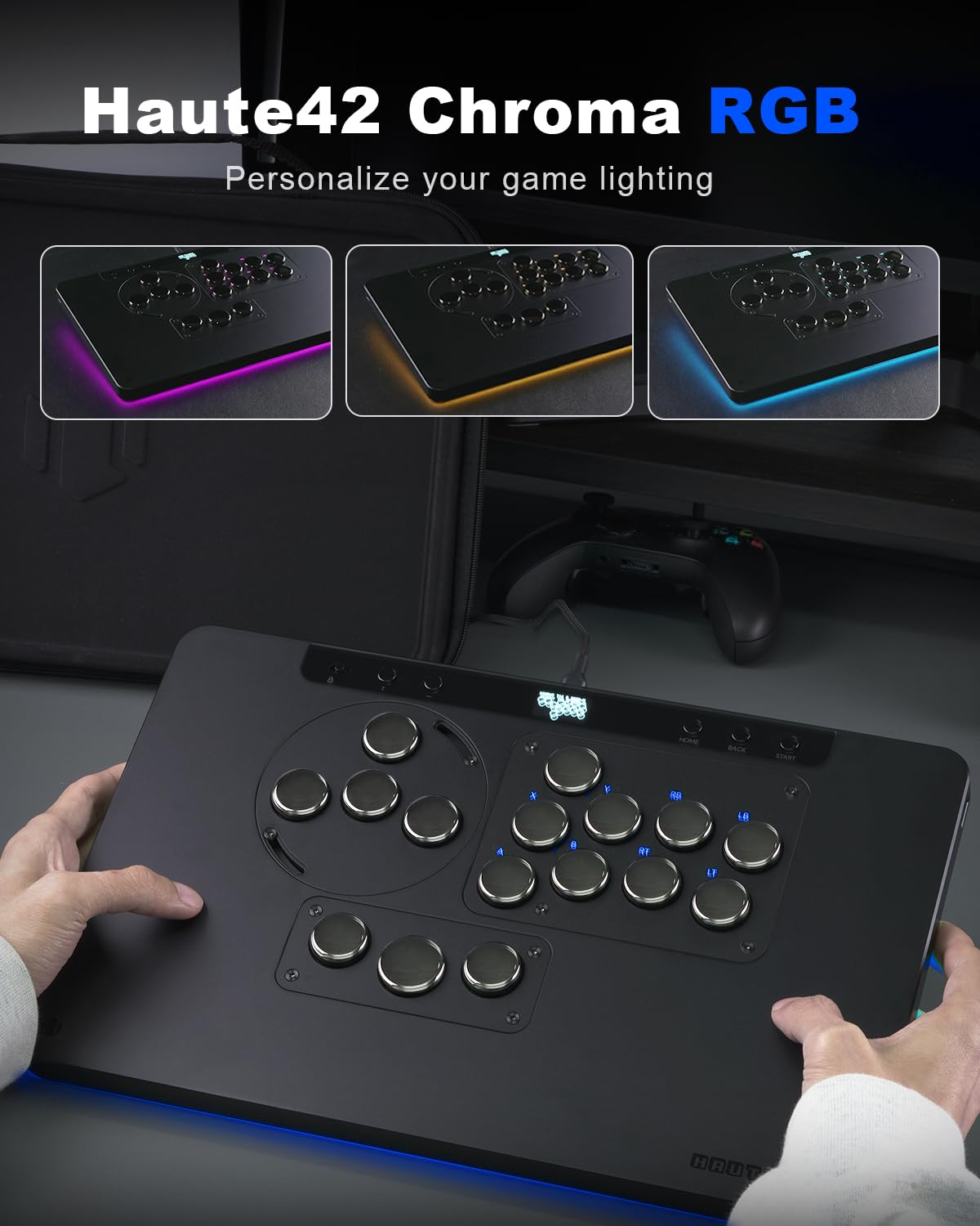 Haute42 Leverless Controller für Arcade Gaming X1 Low Profile Drei abnehmbare Module Extra Großer Formfaktor Ambient Hintergrundbeleuchtung Turnier Lock Switch Controller für PC/PS4/PS3/Switch/Xbox