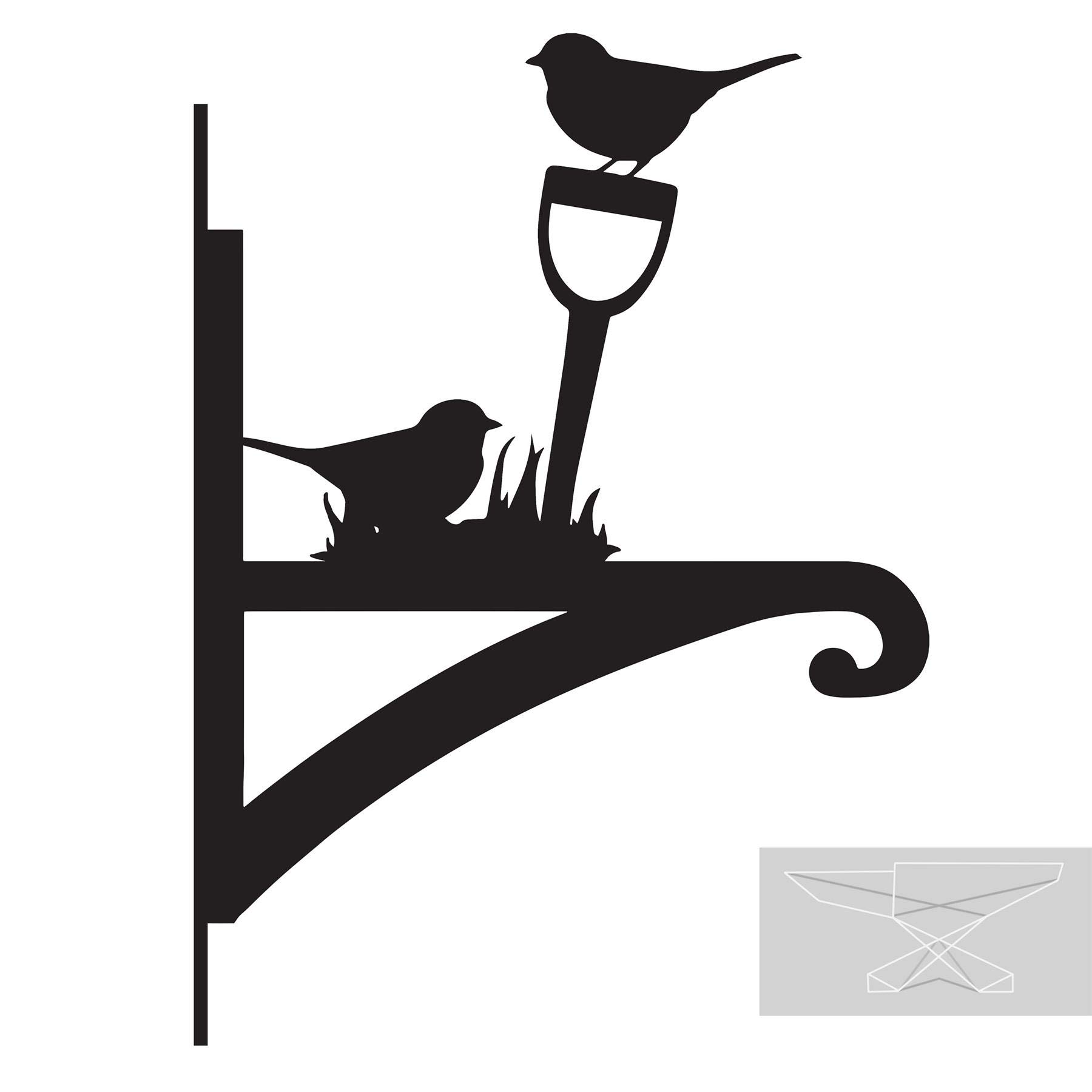 Black Country Metal Works Black Steel Robin Hanging Basket Bracket - Wall Mounted Garden Plant Hook For Outdoor Baskets, Decorative Heavy Duty Garden Wall Hook
