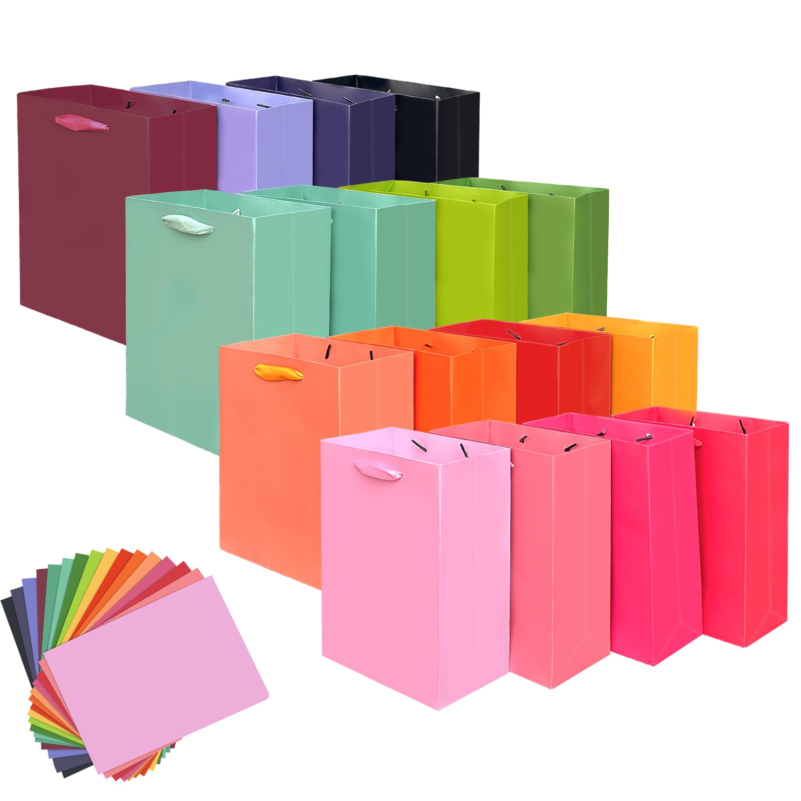 Gcardist Pack of 16 Colours Mini Gift Bags with Tissue Paper Handles, 6.3 x 4.7 x 2.4 inches, Small Gift Bags for Party Favours (Tissue Paper)