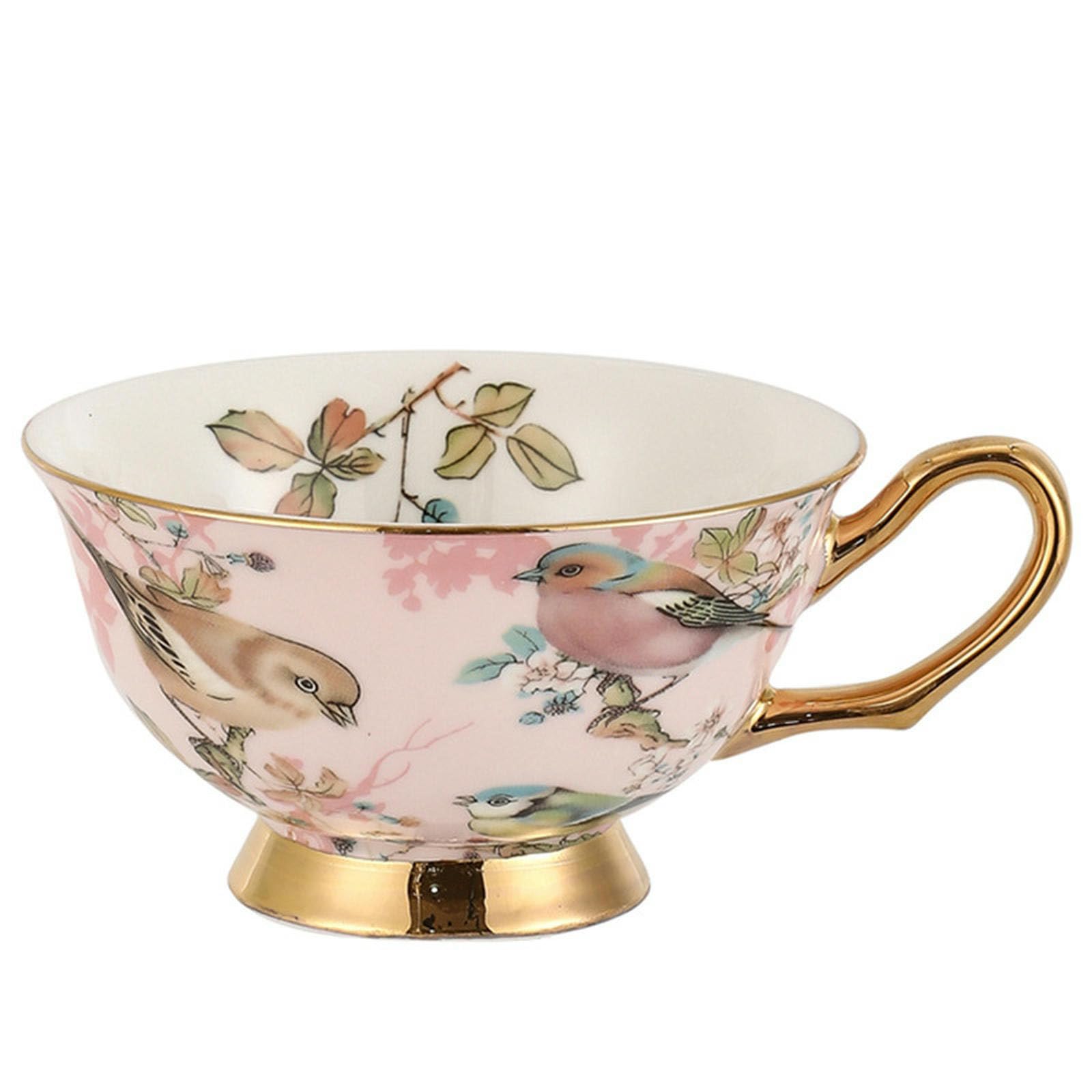 Kreatywny i spersonalizowany zestaw filiżanek do kawy, porcelana kostna popołudniowa herbata domowa filiżanka do herbaty - różowy ptak 2 filiżanki 2 talerze 2 łyżki 1 uchwyt na kubek pudełko