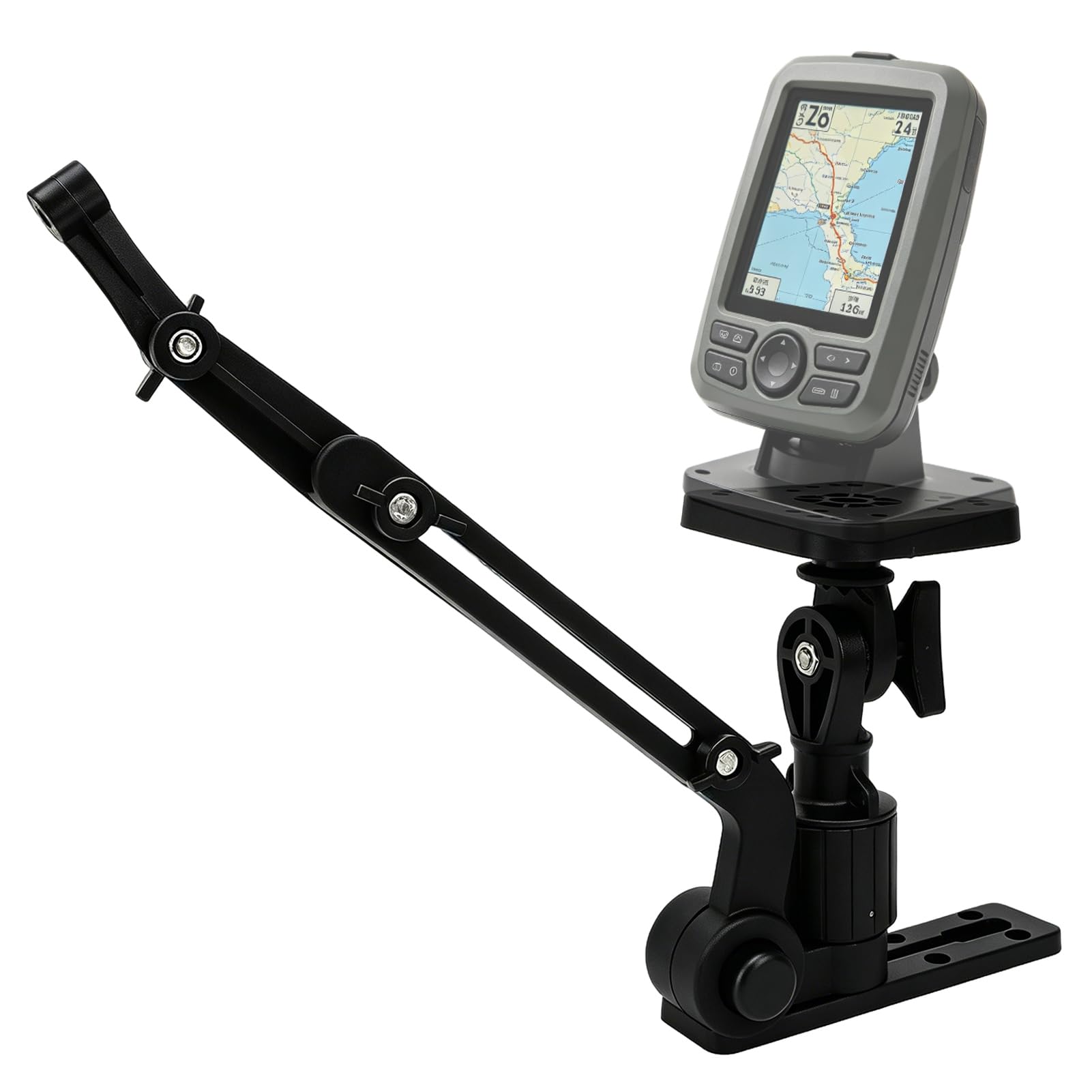 HERCHR Fish Finder Mount Base Plate Kit, Heavy Duty Kayak Fish Finder Mount with Force Transducer Mounting Arm, Universal Electronic FishFinder Holder for Marine Boat Kayak Pontoon Canoe