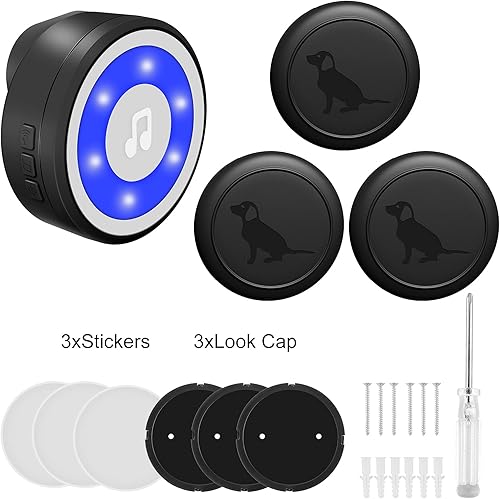 Miniatura 9 de Timbre inalámbrico para perro, campanas de perro para entrenamiento de orinal IP65, impermeable, botón táctil, timbre de 1000 pies de largo alcance