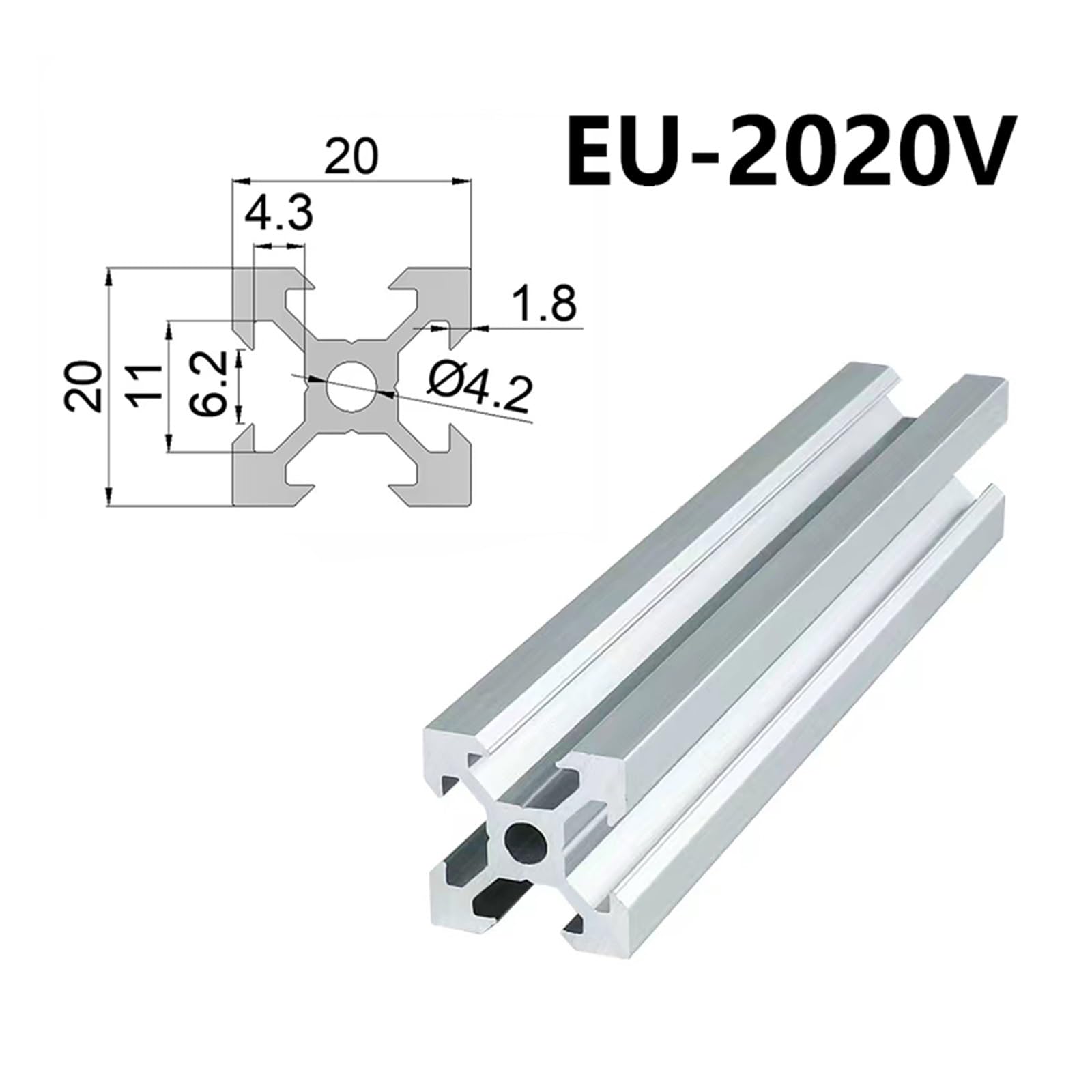 Aluminium gedrückt, 1 stück Silber 2020 V-nut Aluminium Profil Eloxiert Extrudierten Aluminium 3D Drucker Führungsschiene(100mm)