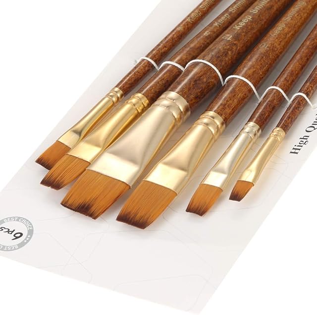 Silithus Paint Brushes 6 Pieces Set, Professional Fine Tip Paint Brush Set Round Pointed Tip Nylon Hair artist acrylic brush for Acrylic Watercolor Oil Painting (Flat)