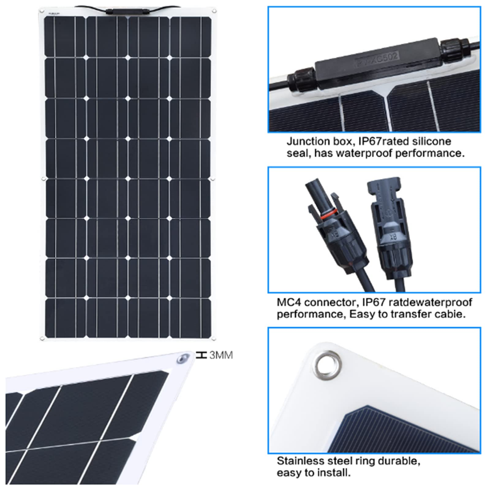 Elastyczny panel słoneczny Monokrystaliczny panel krzemowy, panel fotowoltaiczny o mocy 100 W, panel słoneczny na dachu (100W)