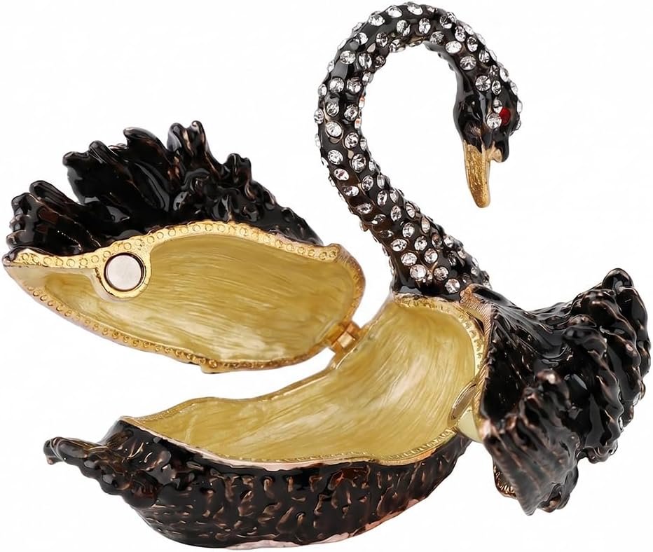 Black Swan Animal Jewelry Trinket Boxes Hinged Enamel Hand-Painted Collectible Figurines Craft Gift for Home Decor image 3