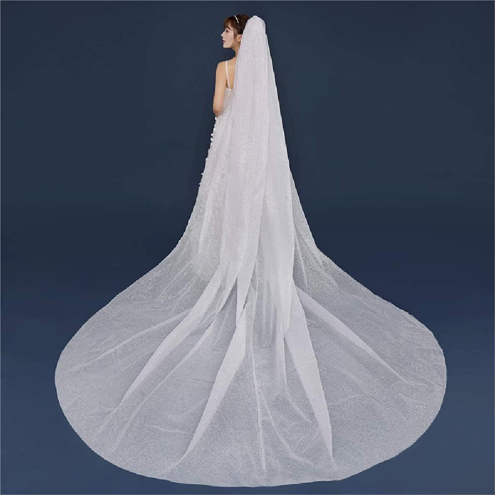 Veli Sposa retrò Bling Velo da Sposa con Paillettes Spruzzate d'oro Coda Lunga Cappella Sposa Accessori per La Sposa Abito Elegante Tulle Morbido con Pettine per Capelli, 1 Livello,Bianca,3 * 3 m