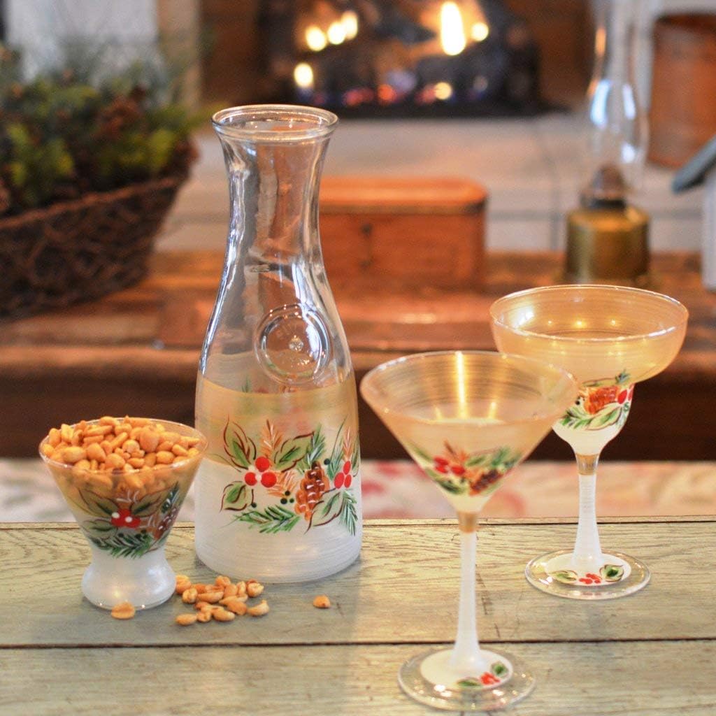Crafted Creations Set of 2 Black Forest Pine Margarita Glass 6.75”